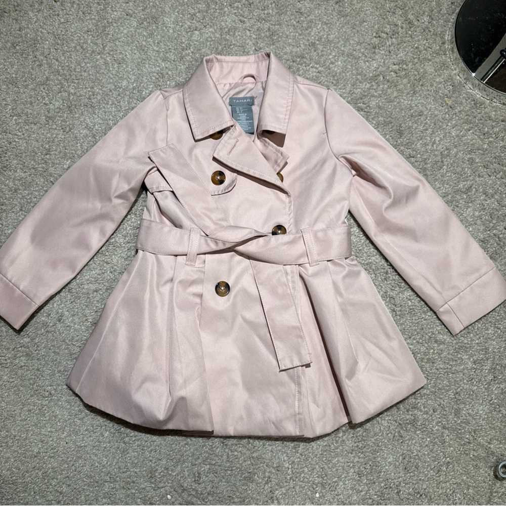 TAHARI-18 MO. BABY GIRL-LT.PINK-DOUBLE BREASTED TRENCH COAT-BELT-NWOT